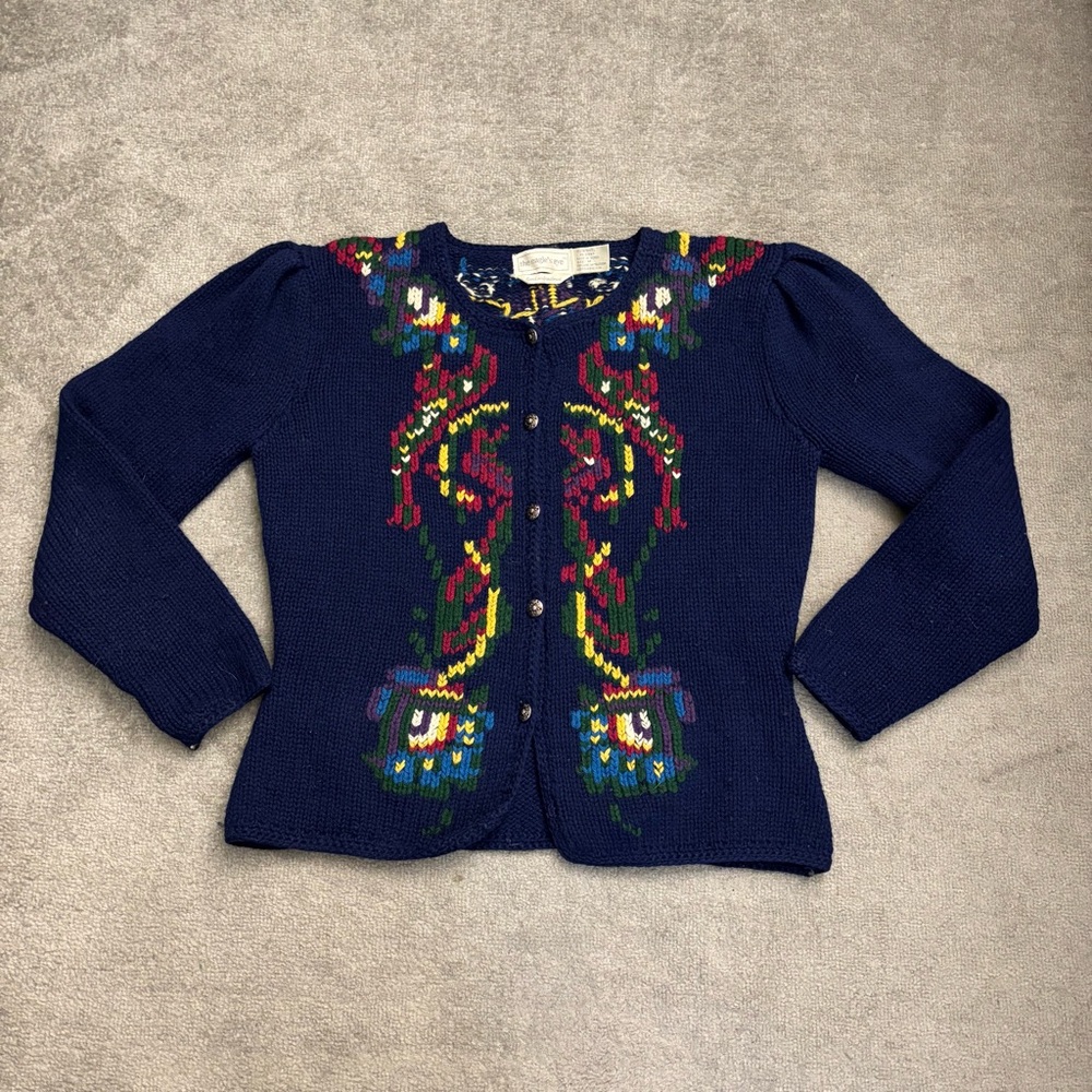 Navy Blue Embroidered Women's Cardigan